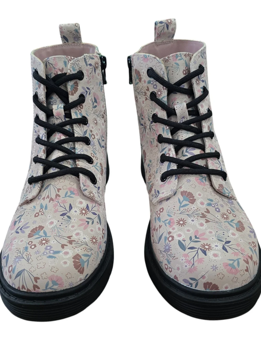 Art Class Girls Floral Combat Boots Size 5 NWT Pink Lace-Up Side Zip Boots